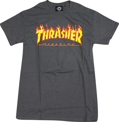 Thrasher Flame Logo SS Tshirt Charcoal Grey Orange