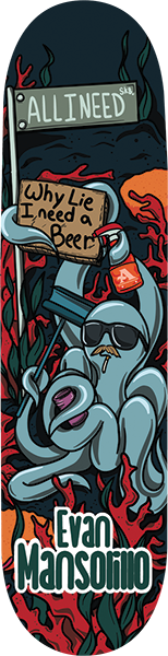 ALL I NEED MANSOLILLO SEA CORAL OCTOPUS SKATEBOARD DECK 8.5