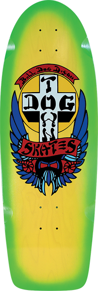 DOGTOWN BULL DOG OG 70S CL. SKATEBOARD DECK-10X29.6 FLO.YEL/GRN