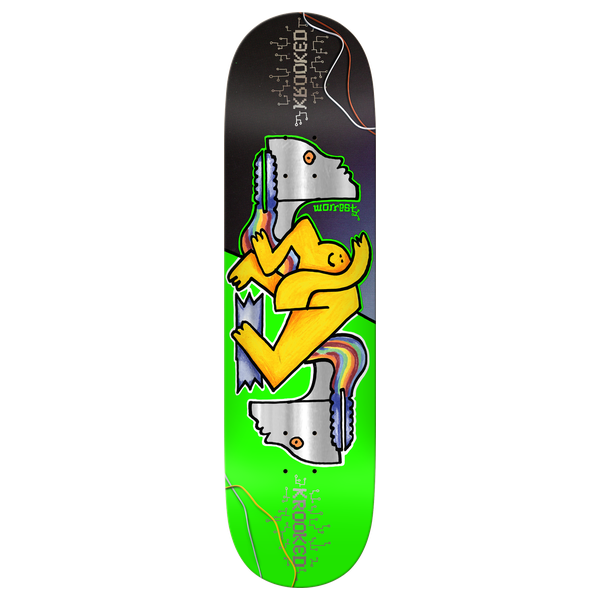 KROOKED WORREST NEON ROBOT SLICK SKATEBOARD DECK-8.3 GRN TT SLICK w/grip