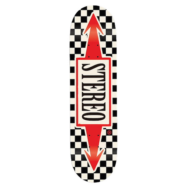 STEREO ARROW CHECKER SKATEBOARD DECK-8.5 WHT/BLK/RED
