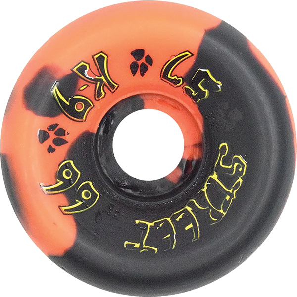 DOGTOWN K-9 80'S STREET 57MM 99A BLK/ORG SWIRL WHEELS SET