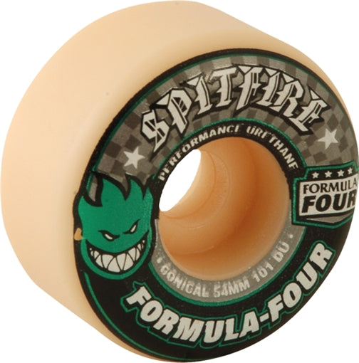 SPITFIRE FORMULA 4 101a CONICAL 54mm WHT W/GRN & BLK Wheels Set