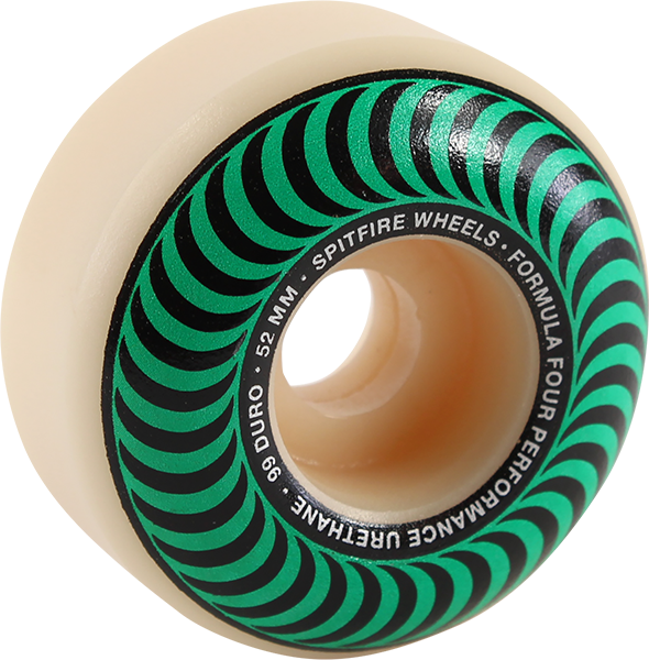 SPITFIRE F4 99a CLASSIC SWIRL 52mm WHT W/GREEN WHEELS SET