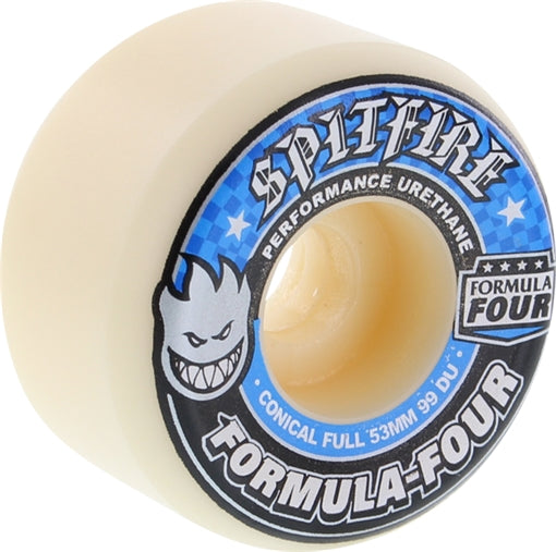SPITFIRE FORMULA 4 99d CONICAL FULL 53mm WHT W/BLUE Skateboard Wheels set