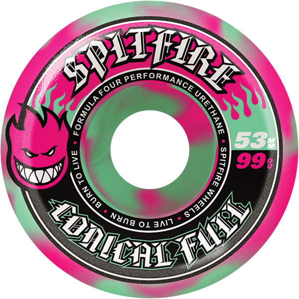 SPITFIRE F4 99A CONICAL FULL 53MM PINK/TEAL SWIRL WHEELS SET