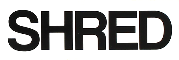 SHRED STICKERS PRINTED SHRED BOLD 4.5x1.5 WHT/BLK