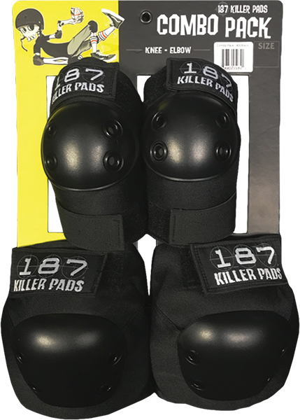 187 COMBO PACK KNEE/ELBOW SKATEBOARD PAD SET L/XLARGE BLACK