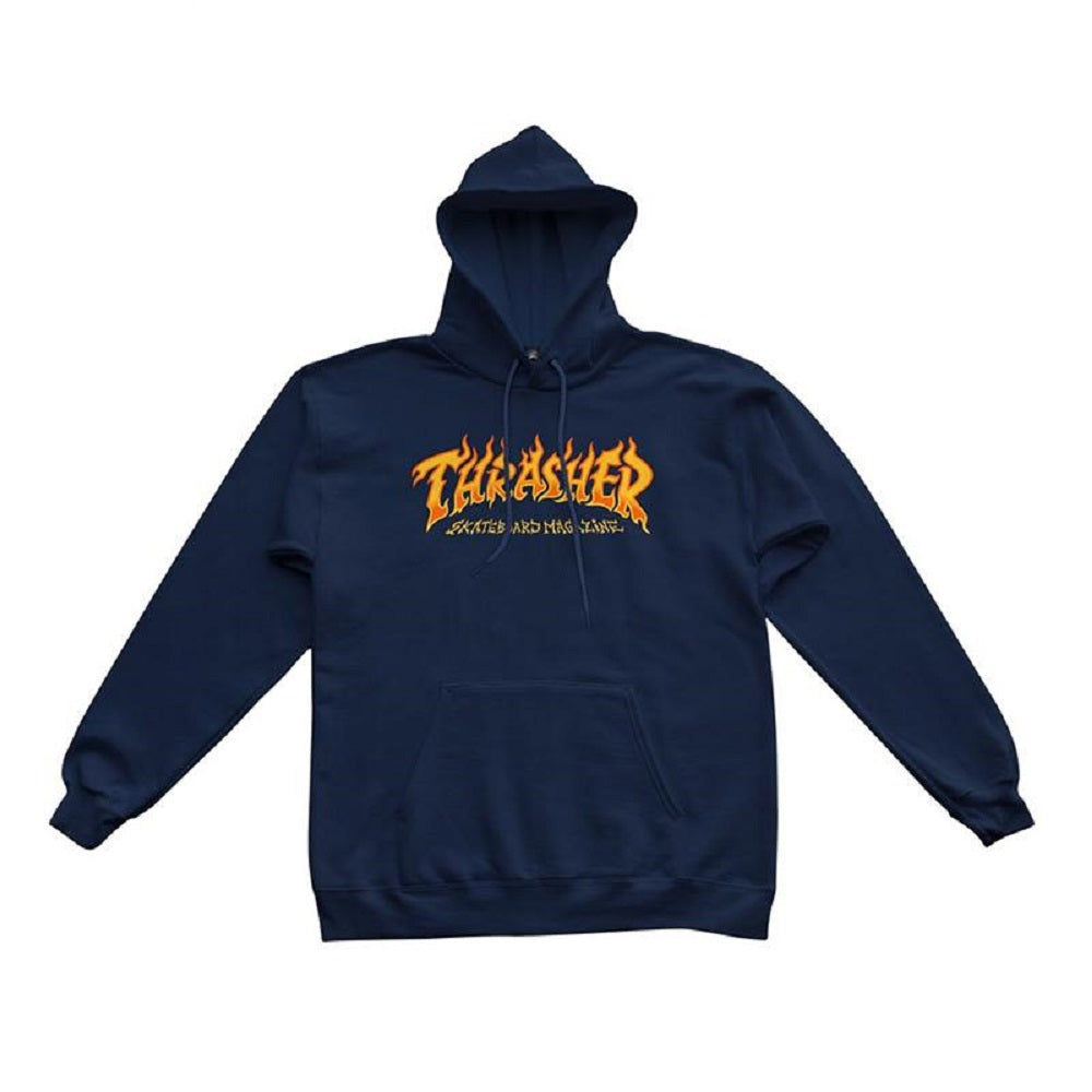 Thrasher Fire Logo Hoodie Navy M