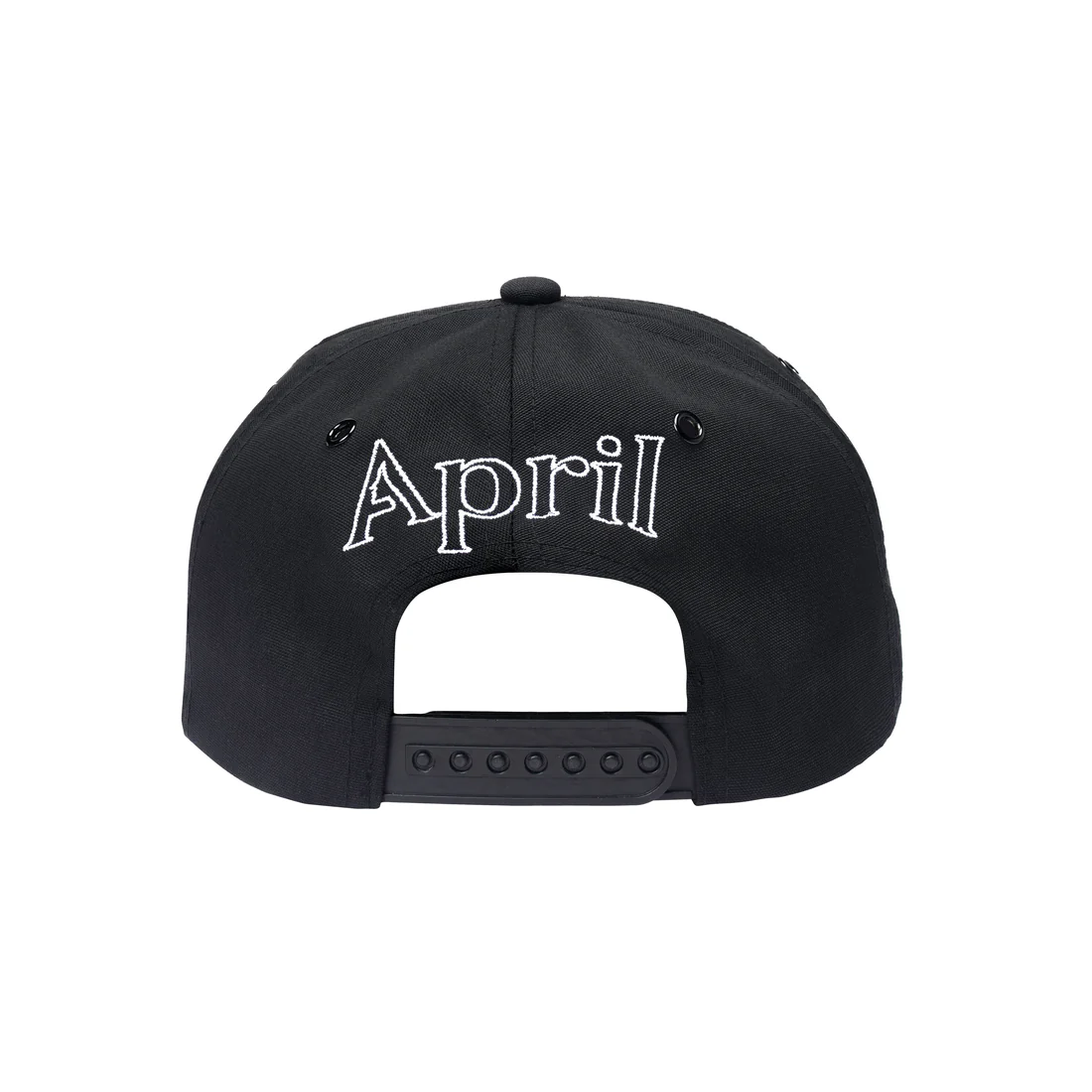 April Embroidered Logo Hat Black White Snapback