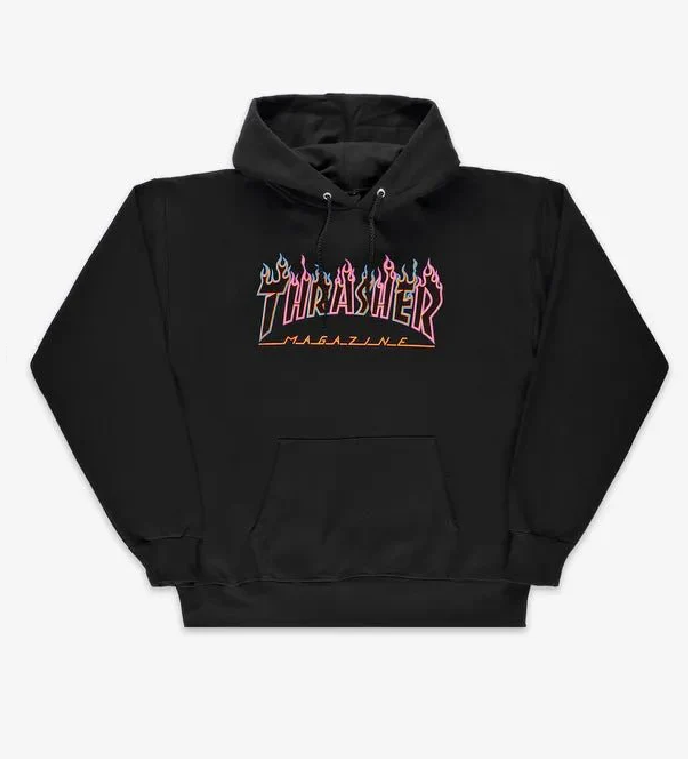 Thrasher Neon Flame Hoodie Black Neon Medium