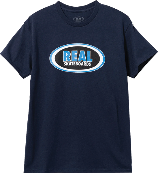 REAL OVAL SS TSHIRT SMALL NAVY BLU BLK WHT