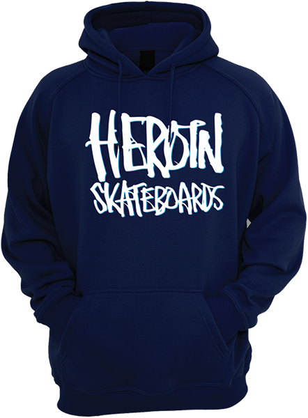 HEROIN HEROIN SCRIPT HOODY SWEATSHIRT SMALL NAVY