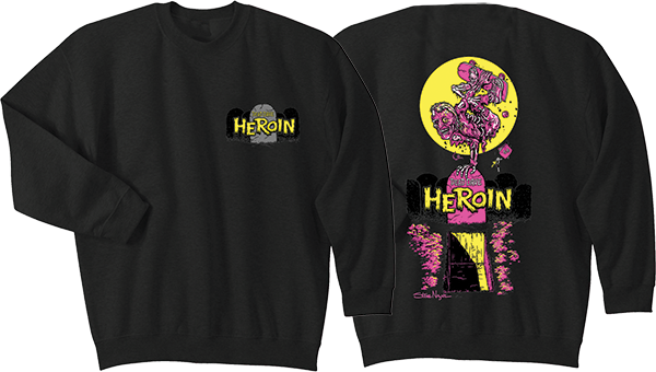 HEROIN SKATE ZOMBIE CREWNECK SWEATSHIRT LARGE BLK