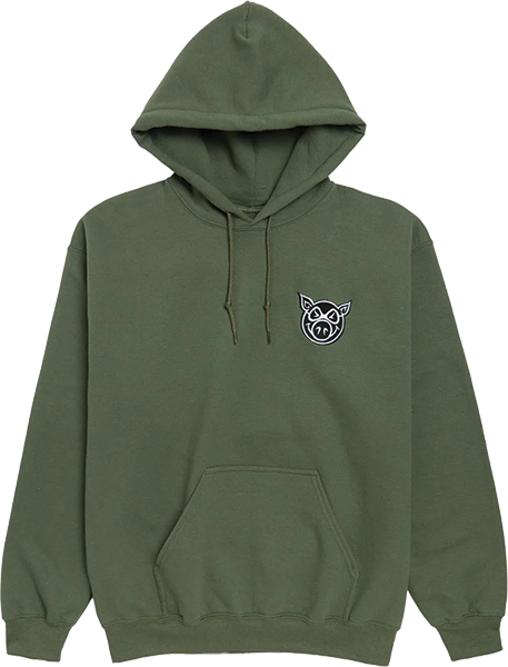 PIG HEAD EMBORDERED HOODIE SWEATSHIRT SMALL-ARMY