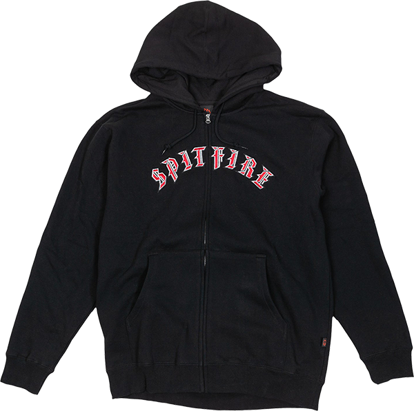 SPITFIRE OLD E EMB ZIP HOODIE SWEATSHIRT SMALL BLK/RED/WHT