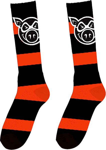 PIG HEAD STRIPE TALL SOCKS NEON ORG 1pr