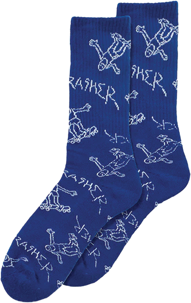 THRASHER GONZ LOGO PATTERN CREW SOCKS BLUE/WHT