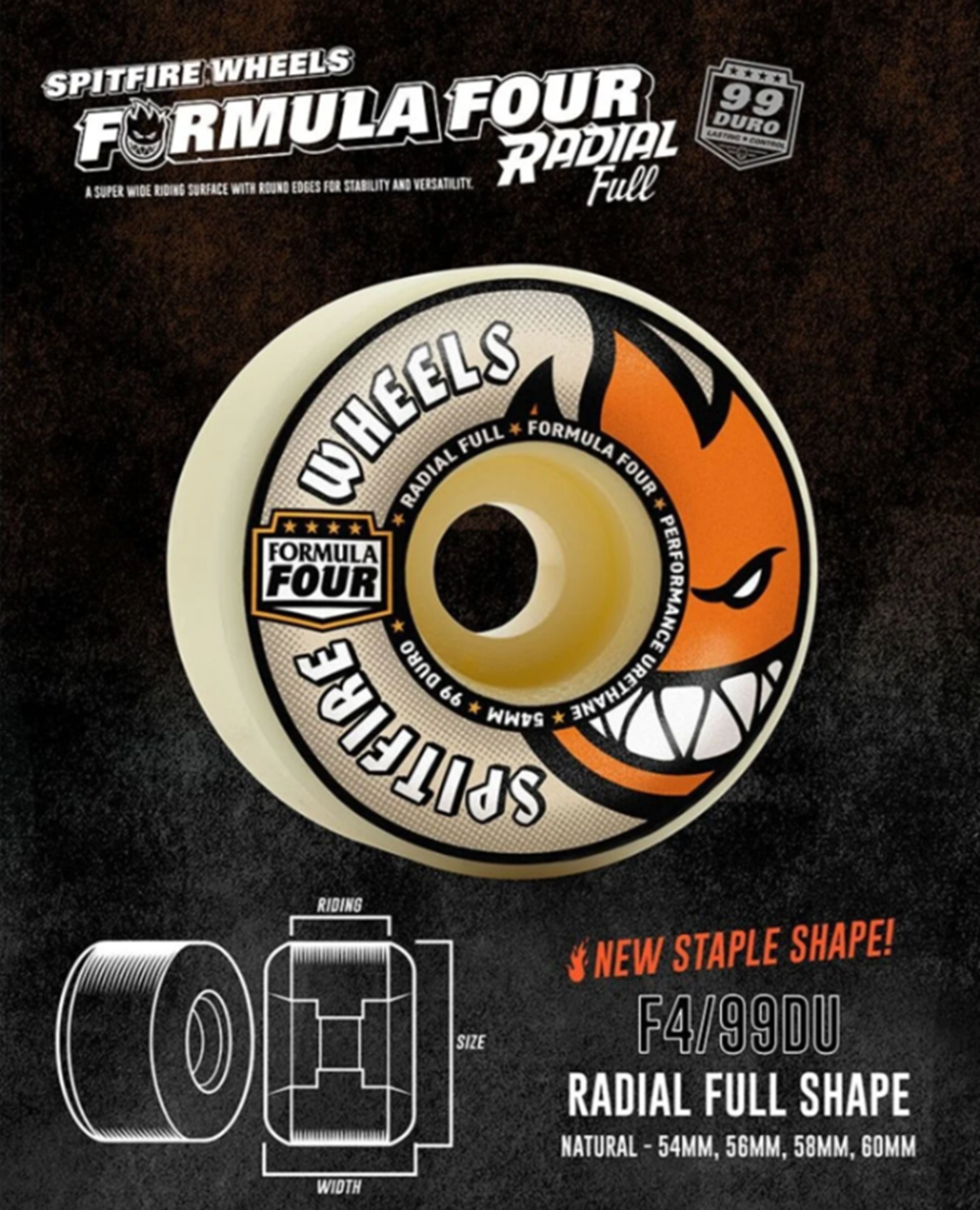 Spitfire F4 Radial Full Wheels Set Natural Orange 54/99