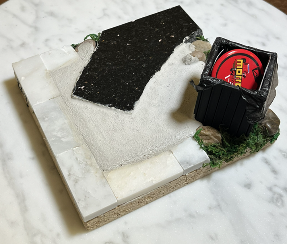 223 Fingerboard Spot Park Marble Trash Can White Black 6x6