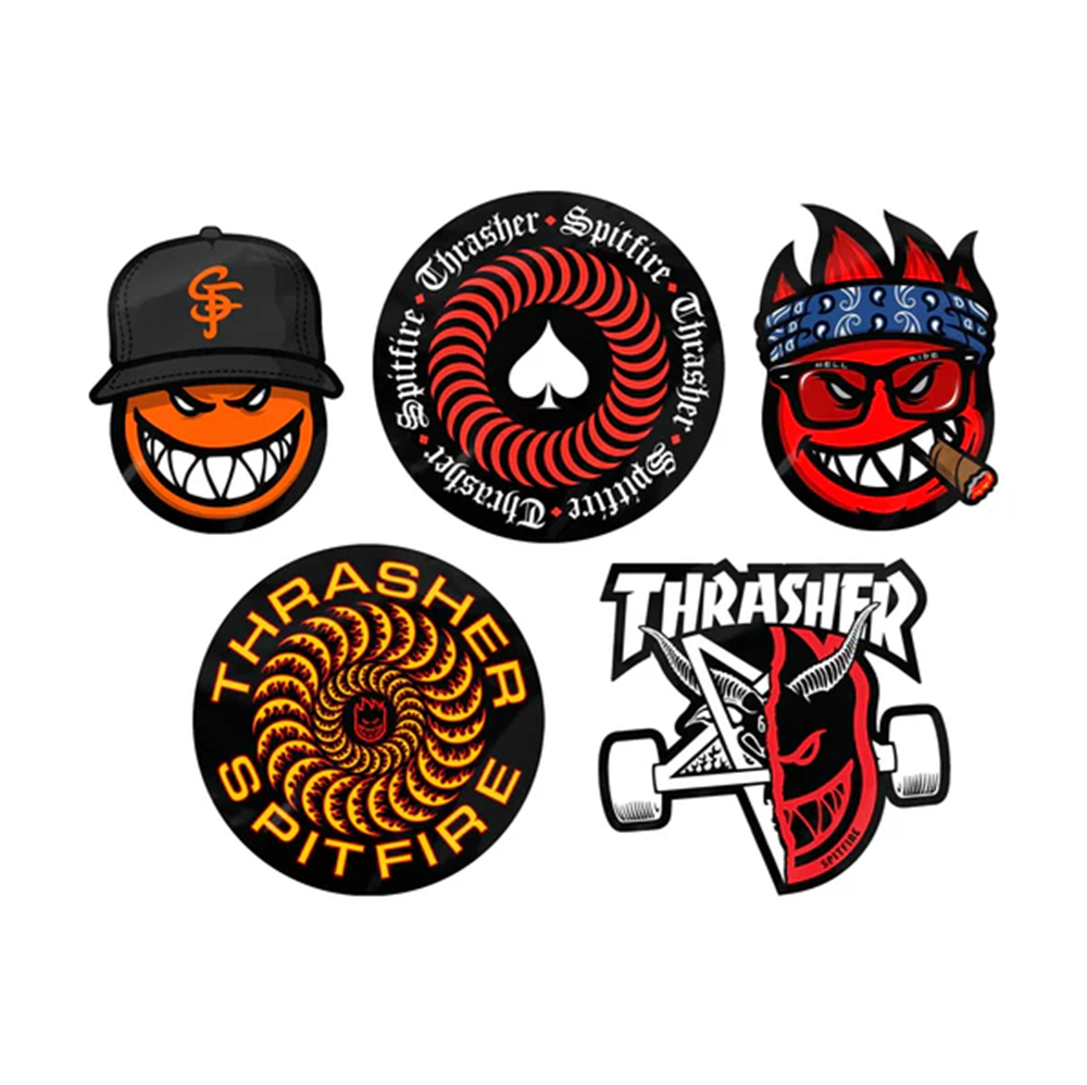 Spitfire Thrasher Sticker Pack Black White 5pack