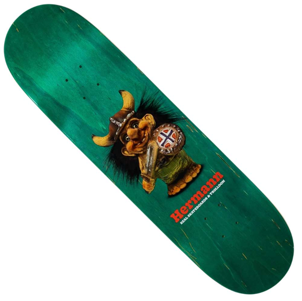 Real Herman Troll Dom Skateboard Deck Green Stain 8.5 wb14.38