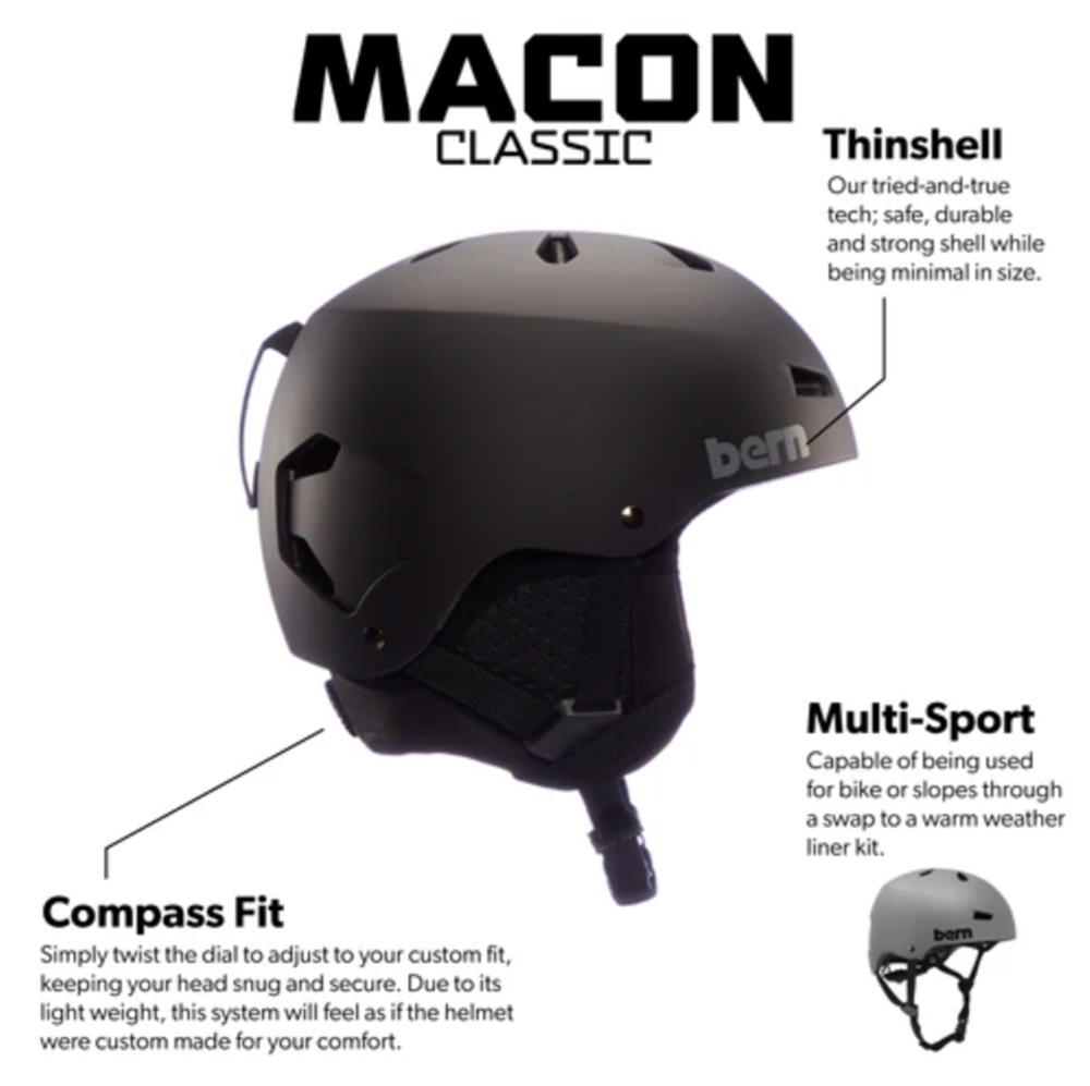 Bern Macon Classic Snow Helmet Matte Grey Large