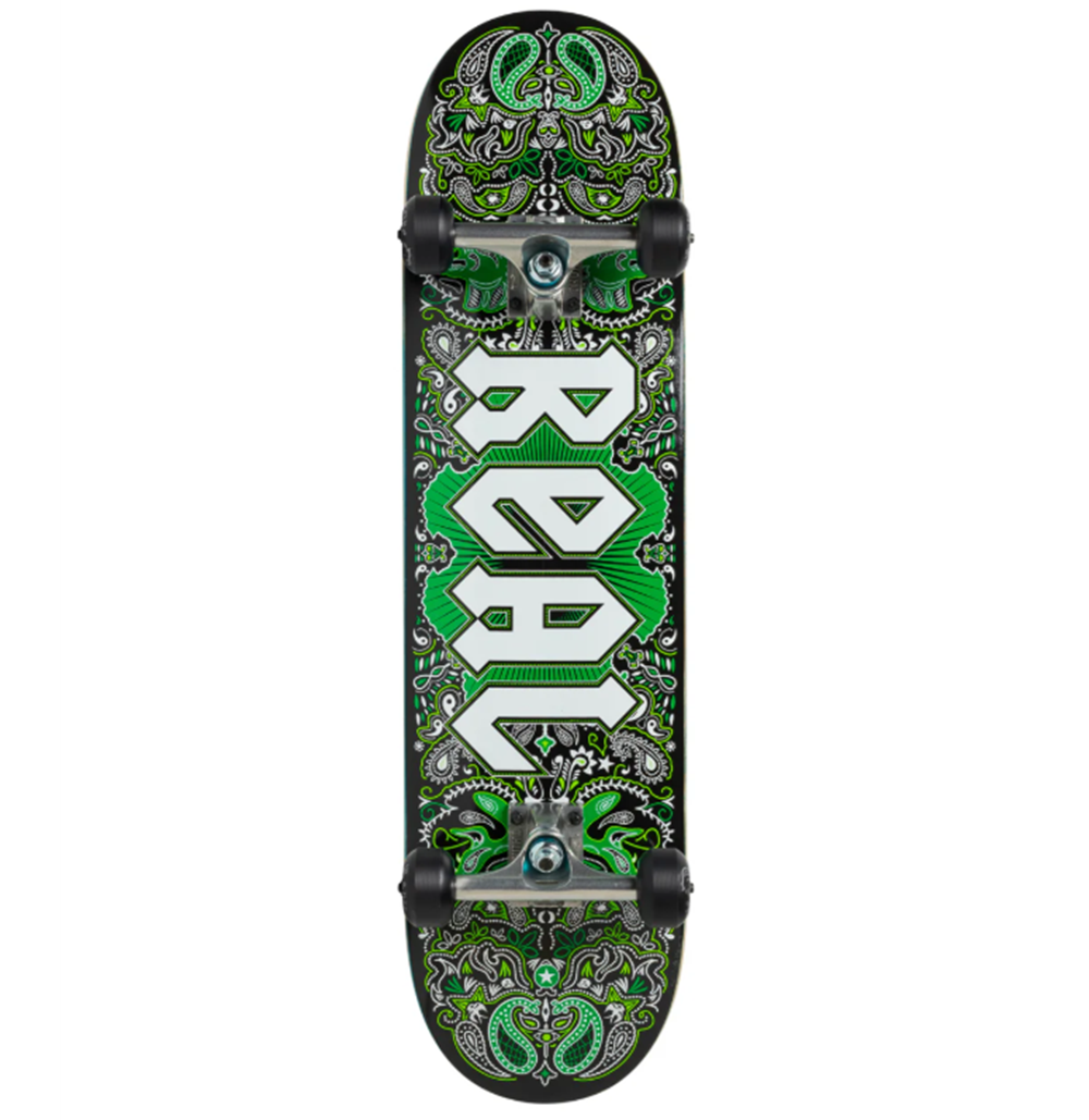 Real Bandana Skateboard Complete Black Green 8.06x14.38WB