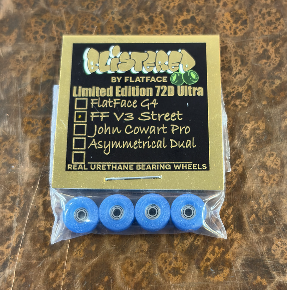Flatface Blistered Blackriver Fingerboard Wheels Urethane Blue Sparkle 72d Ultra V3