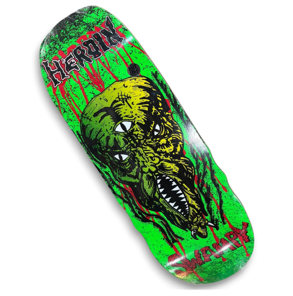 Heroin Swampy KO2 Slime Face Skateboard Deck Green 10.6x14.25