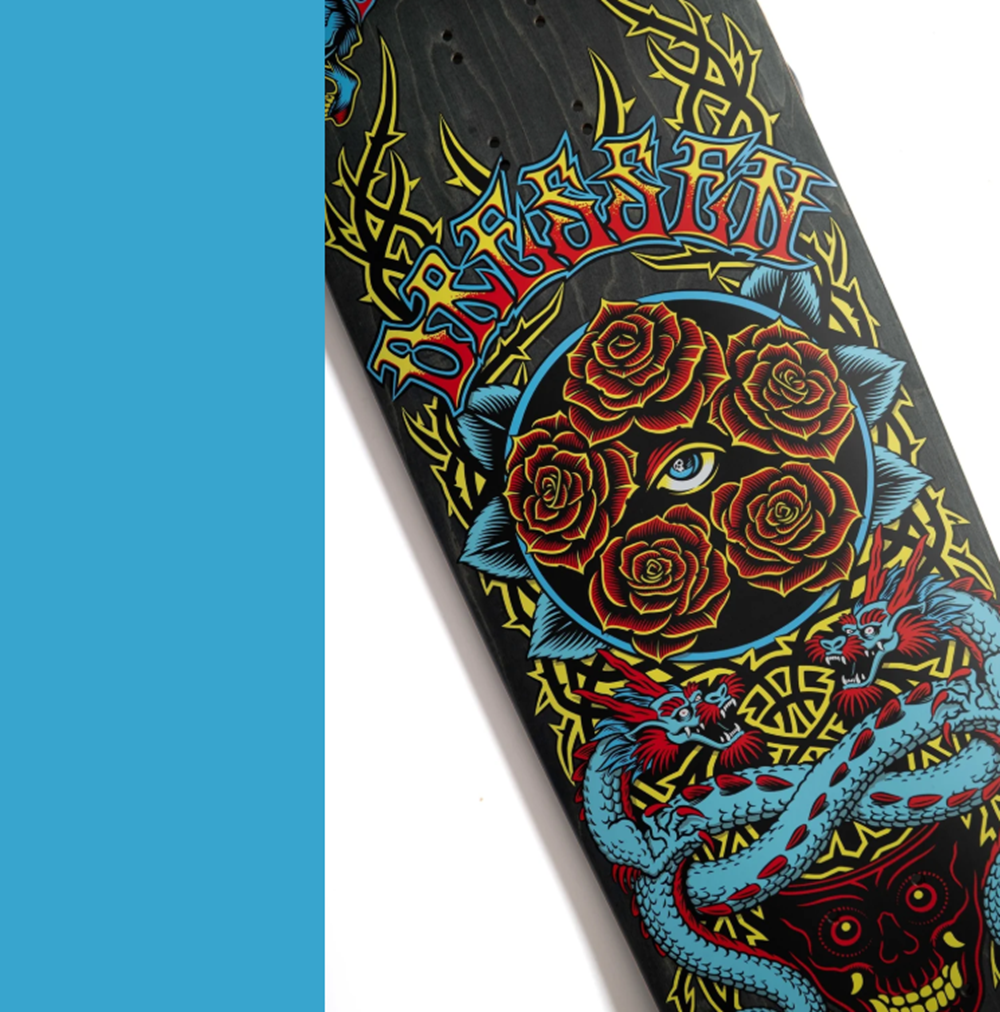 Santa Cruz Dressen Rose Crew Five Skateboard Deck Blue Yellow 9.3x14.5WB