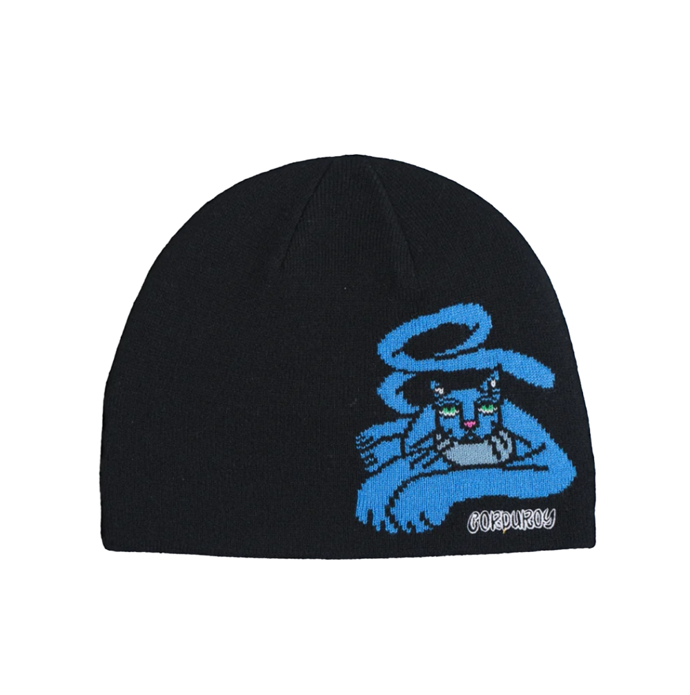 Corduroy Lynn Blue Cat Beanie Black