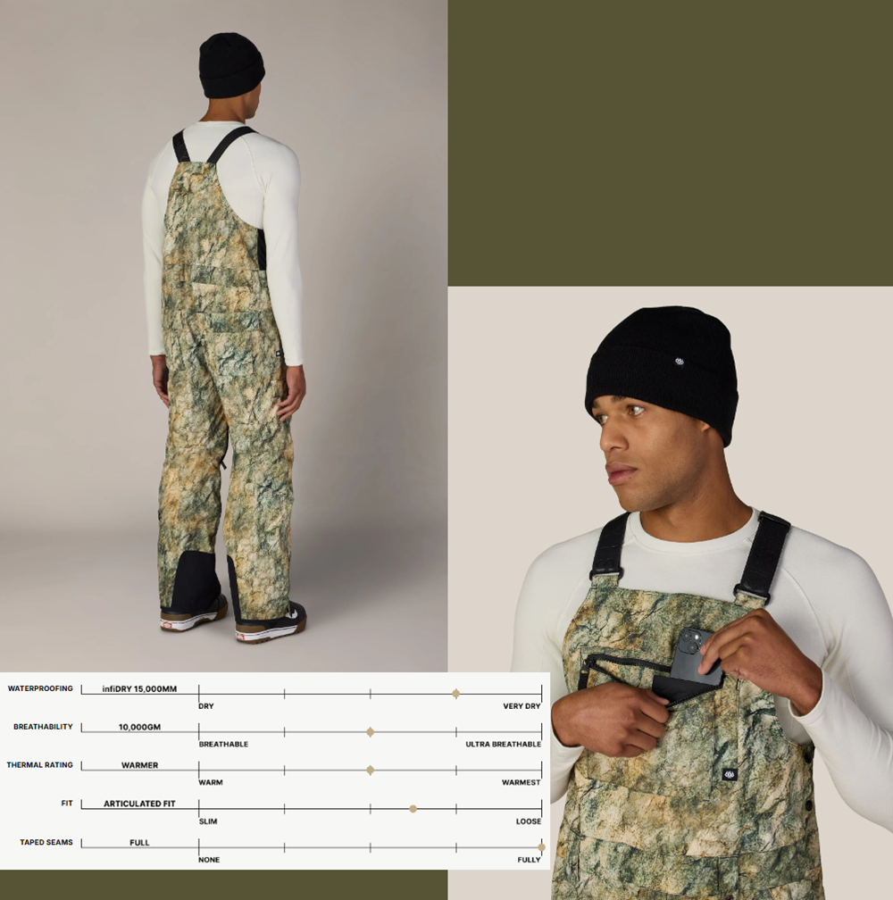 686 Hot Lap Insulated Bibs Khaki Grunge