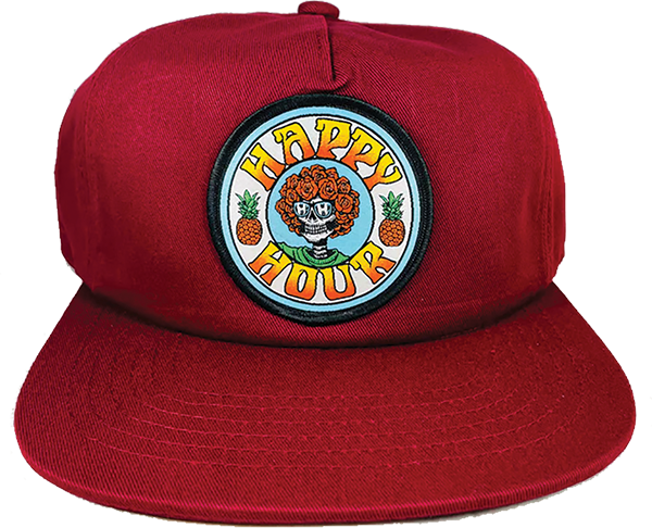 HAPPY HOUR SKULL AND ROSES HAT ADJ-BURGUNDY