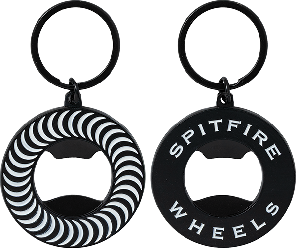 SPITFIRE CLASSIC SWIRL BOTTLE OPENER KEYCHAIN BLK/WHT