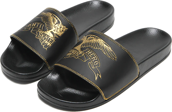 ANTI HERO BASIC EAGLE SLIDE SANDAL SIZE 8 BLACK/GOLD
