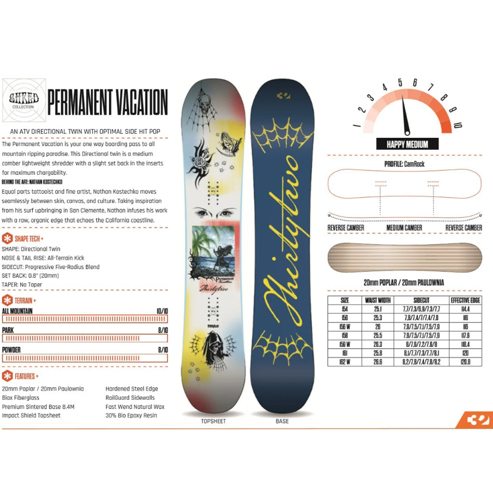 ThirtyTwo Permanent Vacation Snowboard 2027 White 158