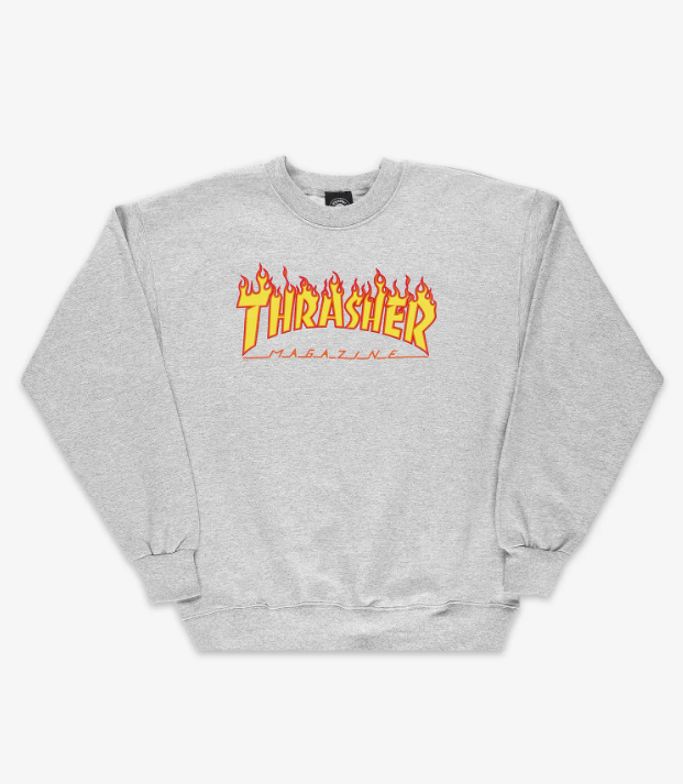 Thrasher Flame Crewneck Sweatshirt Heather Grey L
