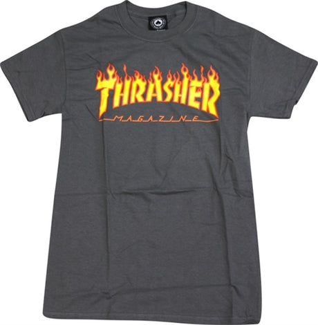 Thrasher Flame Logo SS Tshirt Charcoal Grey Orange