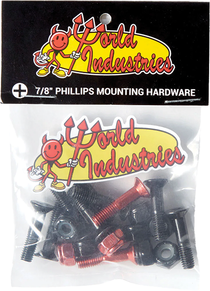 WORLD INDUSTRIES HARDWARE SET PHILLIPS 7/8" BLACK W/RED