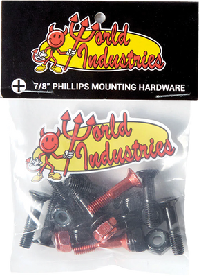 WORLD INDUSTRIES HARDWARE SET PHILLIPS 7/8" BLACK W/RED