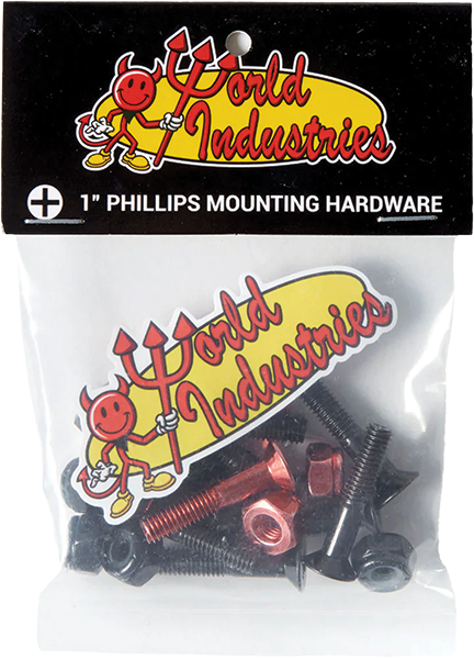 WORLD INDUSTRIES HARDWARE SET PHILLIPS 1" BLACK W/RED