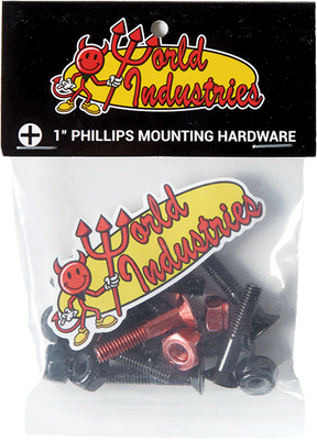 WORLD INDUSTRIES HARDWARE SET PHILLIPS 1" BLACK W/RED