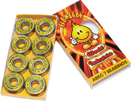 WORLD INDUSTRIES ABEC-7 FLAMEBOY BEARINGS SIL/YEL