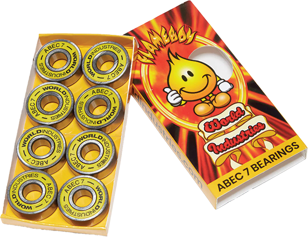 WORLD INDUSTRIES ABEC-7 FLAMEBOY BEARINGS SIL/YEL