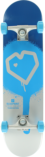 BLUEPRINT SPRAY HEART SKATEBOARD COMPLETE 7.5 BLU/SILVER