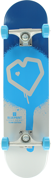 BLUEPRINT SPRAY HEART SKATEBOARD COMPLETE 7.5 BLU/SILVER