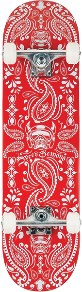 SPEED DEMONS BANDANA SKATEBOARD COMPLETE-7.75 RED/WHT