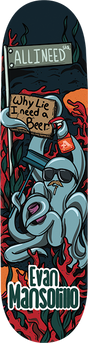 ALL I NEED MANSOLILLO SEA CORAL OCTOPUS SKATEBOARD DECK 8.5