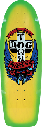 DOGTOWN BULL DOG OG 70S CL. SKATEBOARD DECK-10X29.6 FLO.YEL/GRN